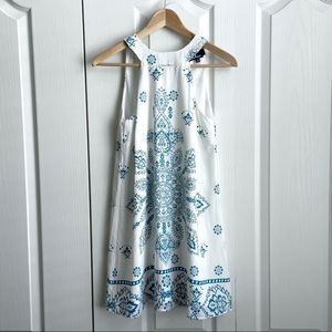 Lulu’s White Teal Medallion Halter Dress Sz XS